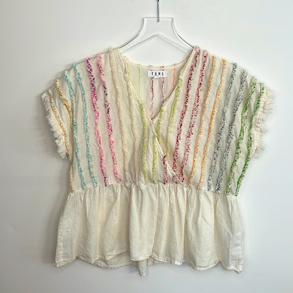 THML Cream Peplum Top with Multicolor Stripes - Picture 5 of 15